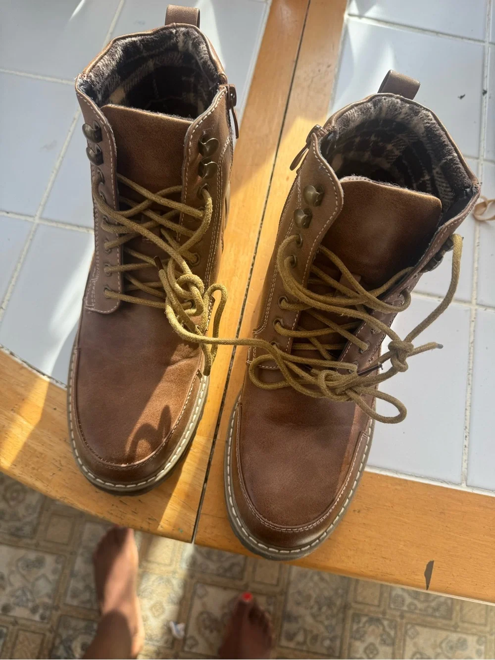 Bruno Marc New York Men's Brown Lace-Up Plaid-Lined Boot